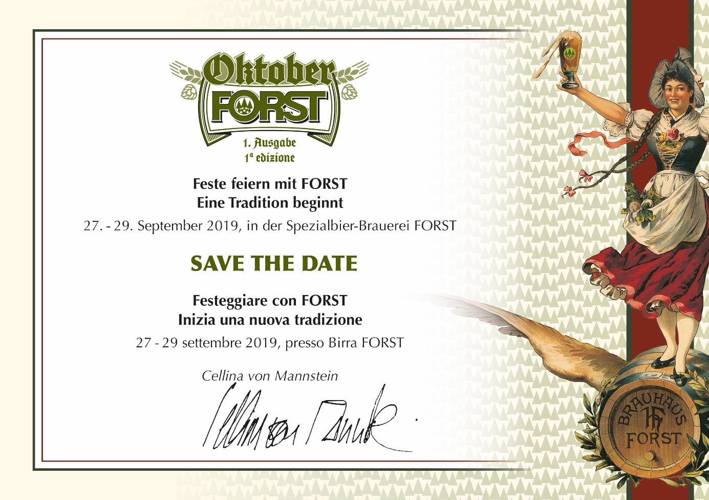 SAVE THE DATE OktoberFORST, 27 – 29 settembre